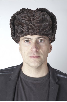 Dark brown karakul lamb fur hat, Russian style